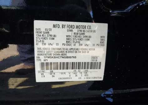 2022 Ford Explorer Platinum from USA, damaged, VIN 1FM5K8HC7NGB00765